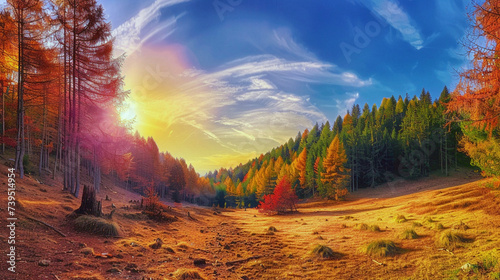 autumn in the mountains. Simple vibrant landscape of nature in the summer morning. Generative AI