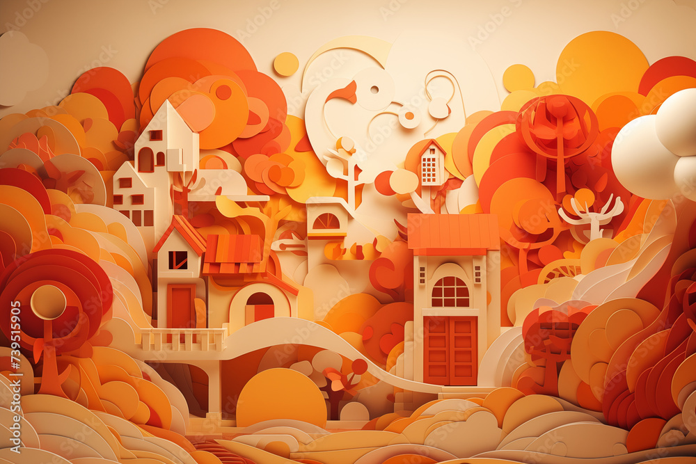 Whimsical Autumn Village Landscape