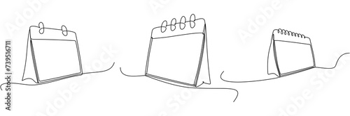 Calendar continuous line drawn collection. Reminder empty templates group. Time planer linear symbols set. Vector illustration isolated on white background.
