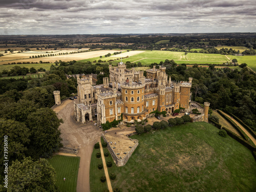 Grantham, Leicestershire, England- 22 August 2023: Belvoir Castle is a faux historic castle and stately home in Leicestershire, England, A castle was first built on the site immediately after the Norm