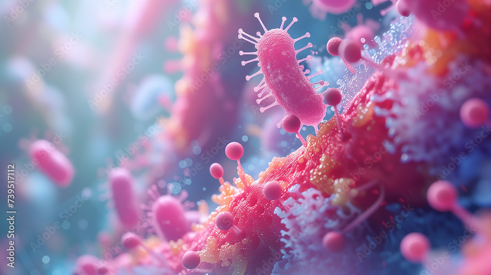 World of viruses and bacteria through microscope, observing their intricate features and movements World of viruses and bacteria through microscope, observing their intricate features and movements