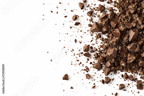Chocolate Crumbs on White Background - Minimalist Composition isolated