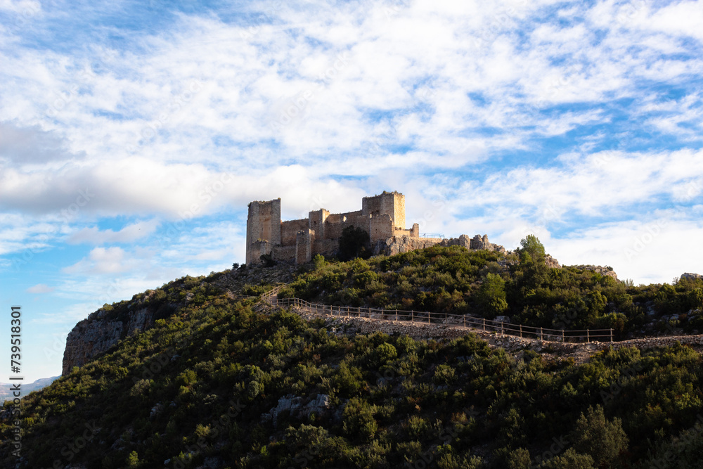 View of the castle of Chirel located on top of a hill. Cortes de Pallas - Valencia - Spain