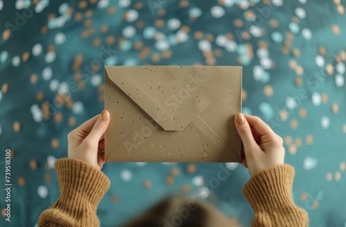 person's hands hold out envelope and writing letter