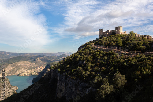 Beautiful view of the Chirel Castle and the Cortes de Pallas reservoir. Valencian Community - Spain