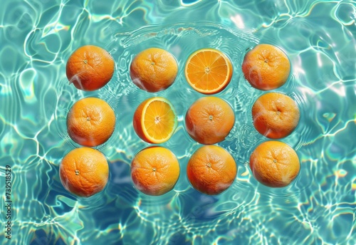 oranges on the surface of a pool