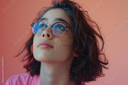 People, Impressions, and Contemplation. A pensive, intelligent female student...