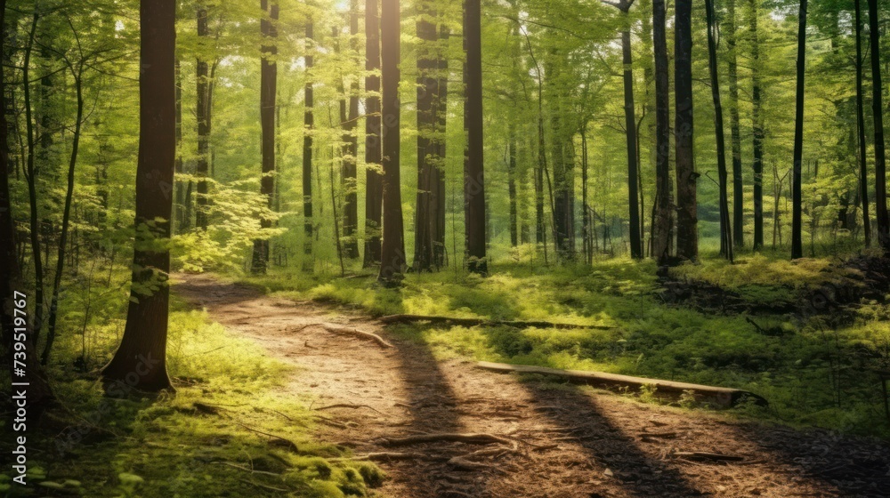 forest view with trees in spring