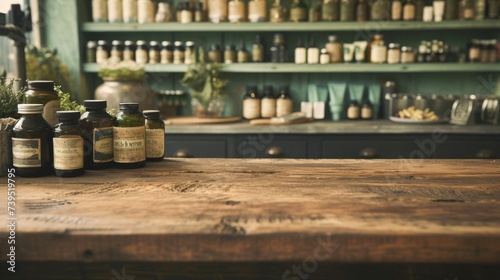 Antique Apothecary Bottles Amidst Dried Botanicals in a Witchy Herbalist's Kitchen.