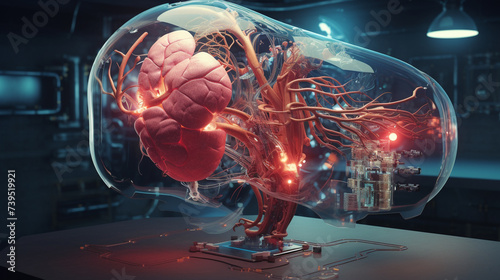 Cyborg liver a medical marvel blending organic life with robotics 3D reality photo