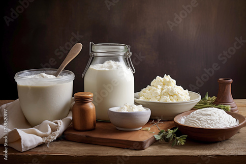 Probiotic food: yogurt, kefir, buttermilk, fermented cheese