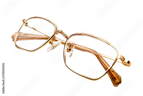 Elegant Gold-Rimmed Eyeglasses Isolated on White Background 