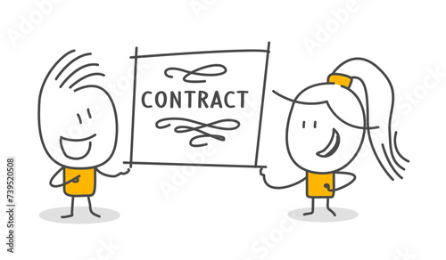 Stick figures. Office people. Isolated on white background. Hand drawn doodle line art cartoon design character.