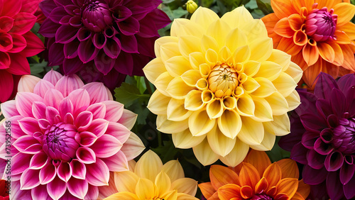 Colorful dahlia flowers as background, closeup view © Alexandr