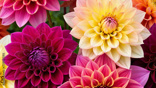 Colorful dahlia flowers as background, closeup view