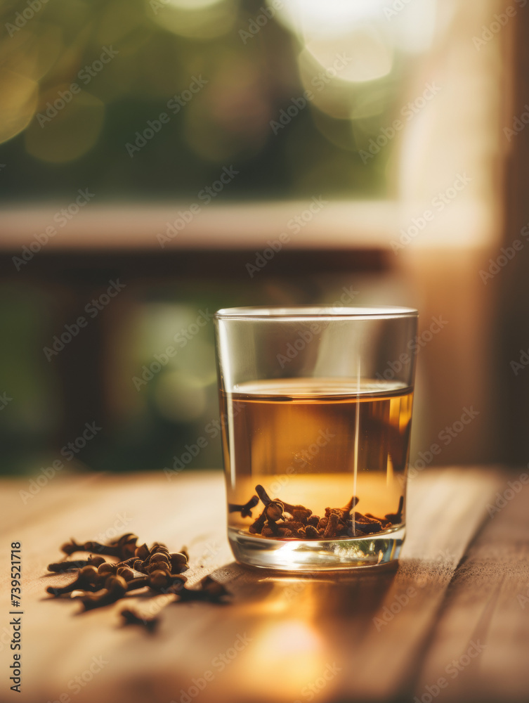 Clove water. Beverage made by steeping cloves in hot water. High in