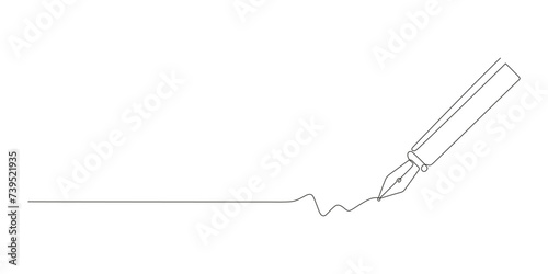 Fountain write, one continuous line drawing. Writing of feather thin stroke. Minimalism simple linear style. Study and education concept. Doodle hand drawn continuous contour. Vector