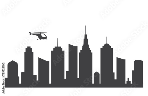 city with flying helicopter