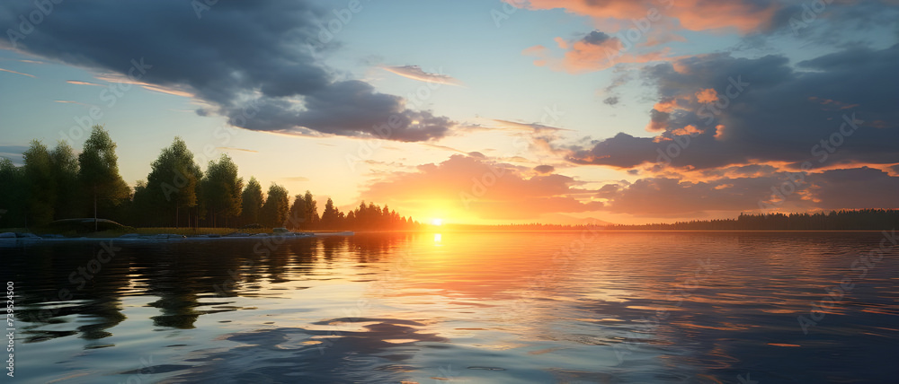 Tranquil scene sunset reflects on water - Ai generated Tranquil scene sunset reflects on water - Ai generated