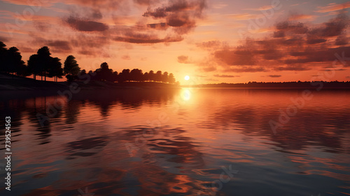 Tranquil scene sunset reflects on water - Ai generated