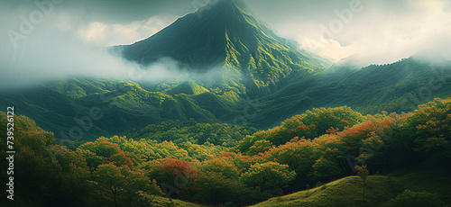 green mountain in autumn