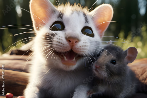 Selfie of Happy mouse and cat together - Ai generated