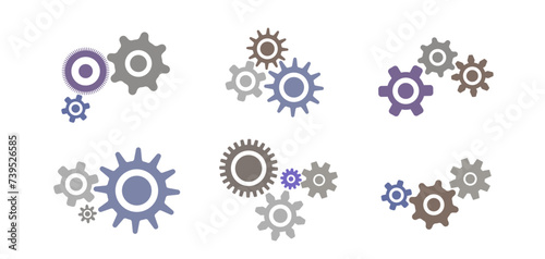 Metal color round cogwheels set vector graphic. Gears set illustration to use for technology, business, mechanics and engineering projects.  photo