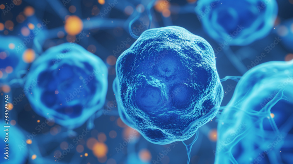 Biological cell in blue illustration. Biological cell in blue illustration.