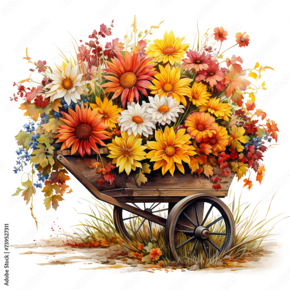 flowers in wheelbarrow
