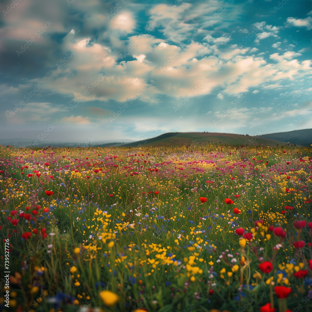 Colorful Spring Meadow with Vibrant Wildflowers