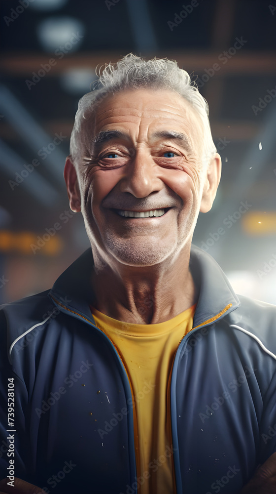 Portrait of Senior old man happy expression in a gym - Ai generated Portrait of Senior old man happy expression in a gym - Ai generated