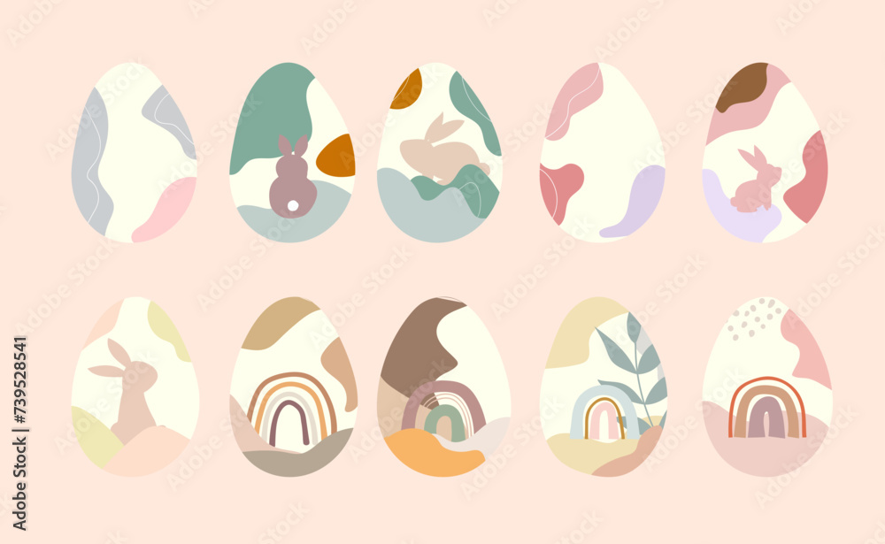 Boho Easter eggs Vector illustration. Abstract Easter eggs minimal style