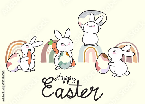Boho Easter Vector illustration. Easter eggs, bunnies. Abstract Easter minimal