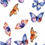 Seamless watercolor butterfly pattern. Vector ill