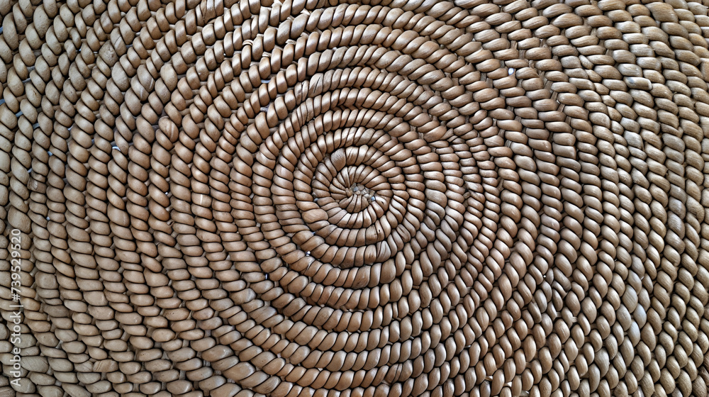 Fototapeta premium Round wicker background made of natural materials with a center in the middle of the image, beige color