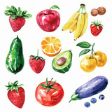 Set of watercolor vegetables and fruits.Template