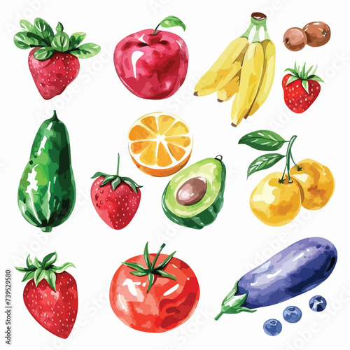 Fototapeta Naklejka Na Ścianę i Meble -  Set of watercolor vegetables and fruits.Template