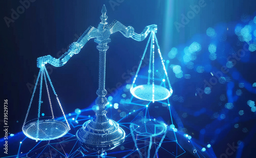 Unbiased artificial intelligence, Scales of Justice in Digital World Concept.