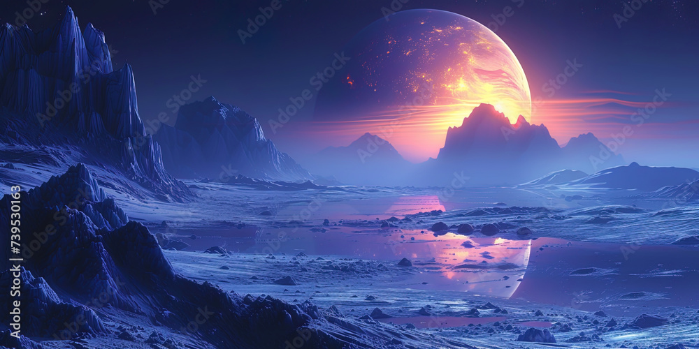 A dark planet with deep lakes from the ether, as a reflection of the world of dreams in the bottom