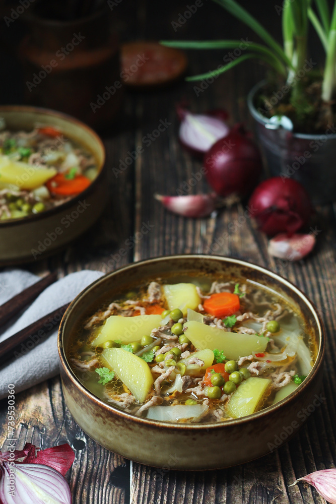 A bowl with traditional German dish - stew Eintopf