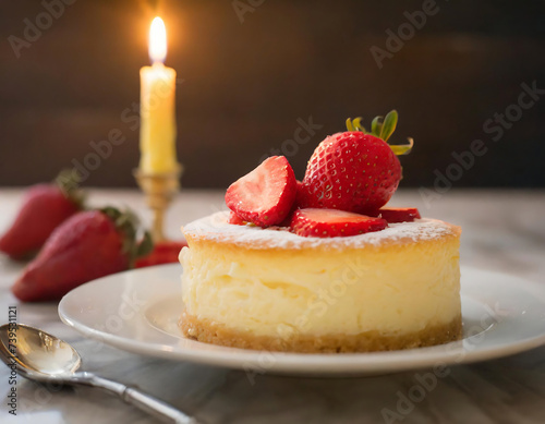 Vanilla cake dessert with strawberry