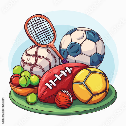 Sports equipment with a football basketball baseb