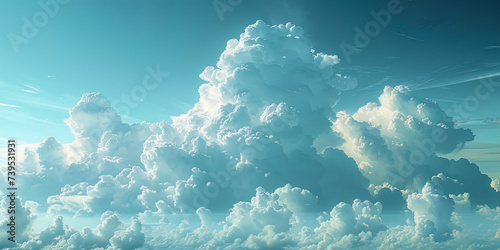 Cloudy sky strewn with fluffy white clouds, like a pastel landsc