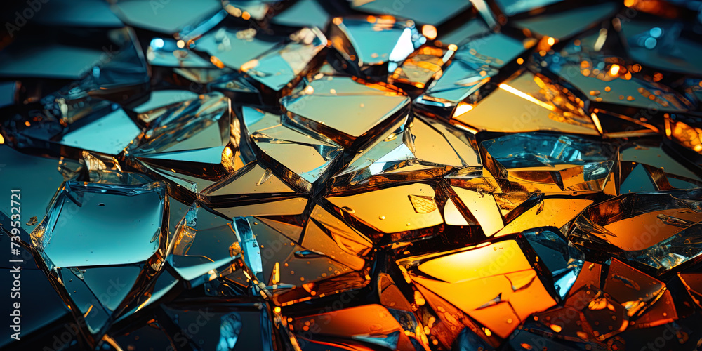 Fragments of a broken mirror reflecting distorted imag