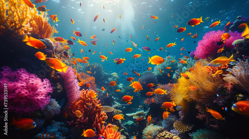 Incredible and amazing coral reefs full of multi colored fish and sea creatures  like an underwate