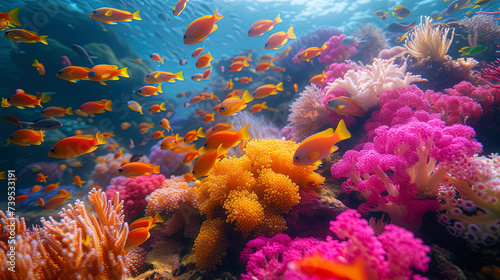 Incredible and amazing coral reefs full of multi colored fish and sea creatures, like an underwate © JVLMediaUHD
