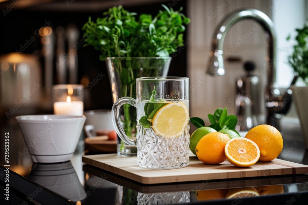 Start the new year healthy. fresh fruits, vegetables, and supplements in the kitchen Start the new year healthy. fresh fruits, vegetables, and supplements in the kitchen