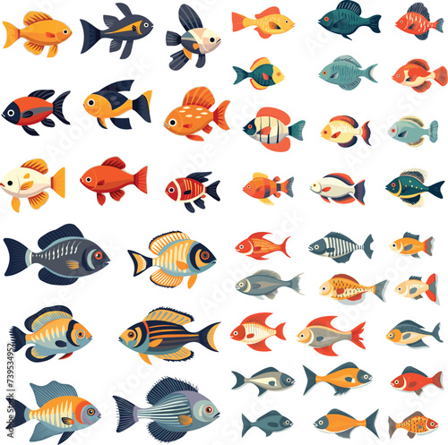 Fish set of Illustration vector sea in underwater tropical fish illustration isolated collection Dive into a Sea of Adorable Cartoon Fish Illustrations