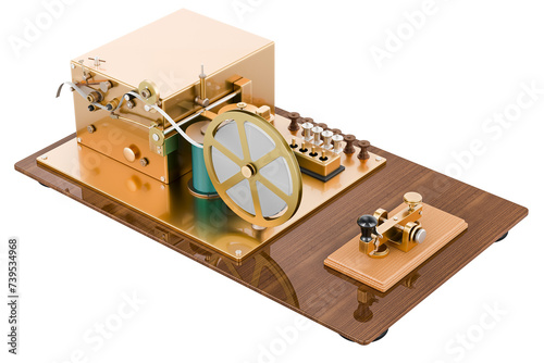 Telegraph, morse code telegraphy device, 3D rendering isolated on transparent background photo