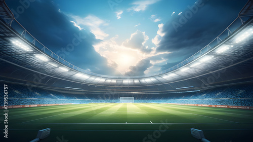 Interior of modern stadium with lights over sky - Ai generated